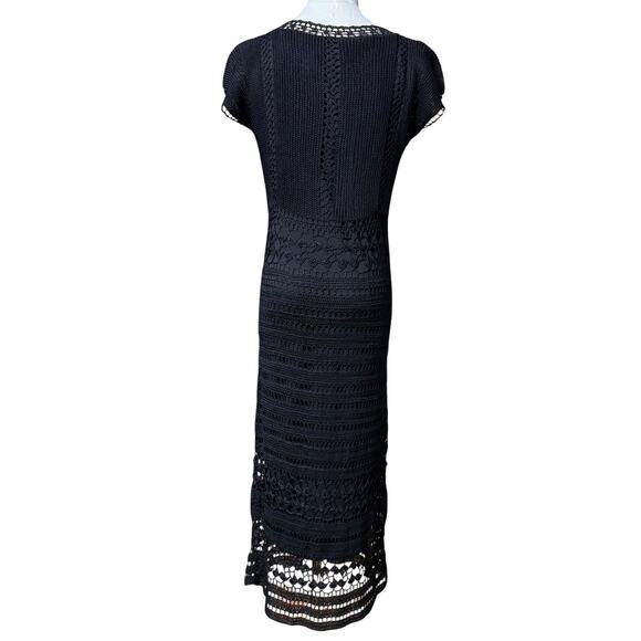 Krochetta by papillon Vintage 90s Black Crocheted Maxi Dress Size M Lined - Picture 7 of 11